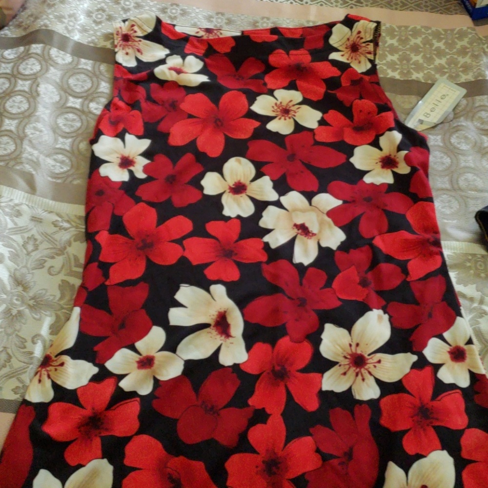 Red floral print dress
